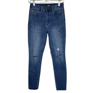Fashion Nova Jeans Juniors 7‎ 27" Blue Skinny Jeans Skinnies Fading Whiskering